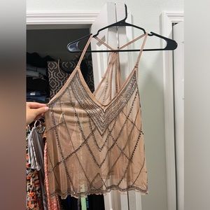 Tan Embellished Tank Top